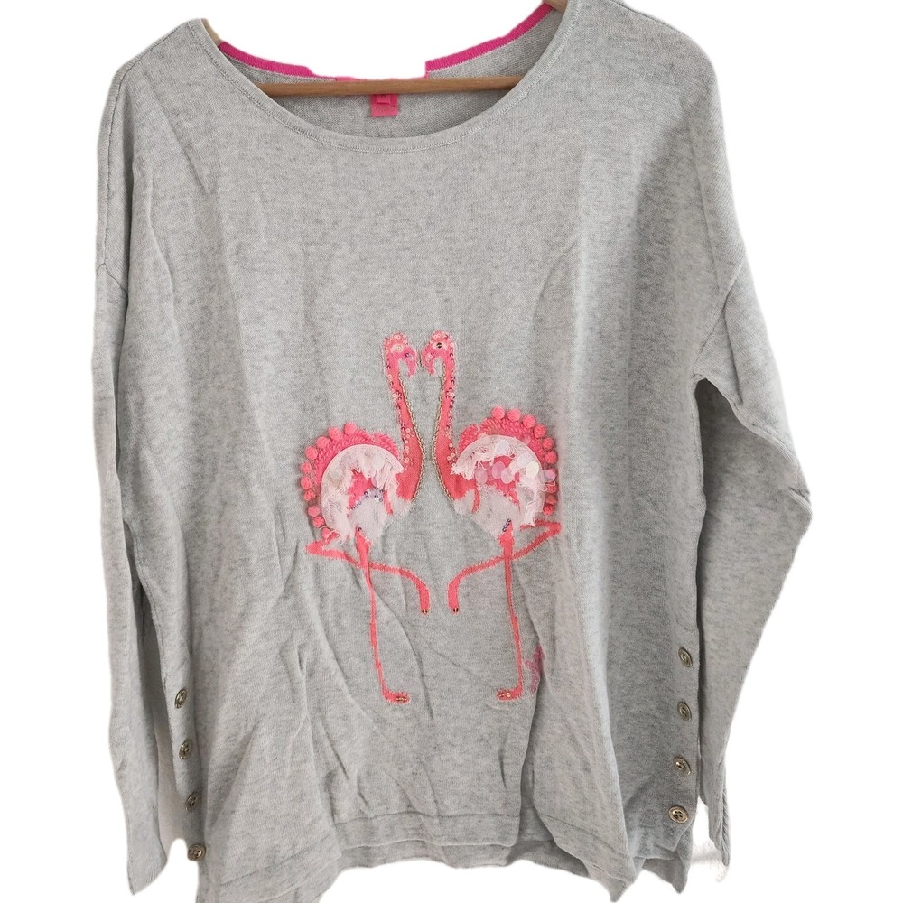 Lilly Pulitzer‎ Caralynn Sweater Seaside Grey Flamingo Intarsia Size M